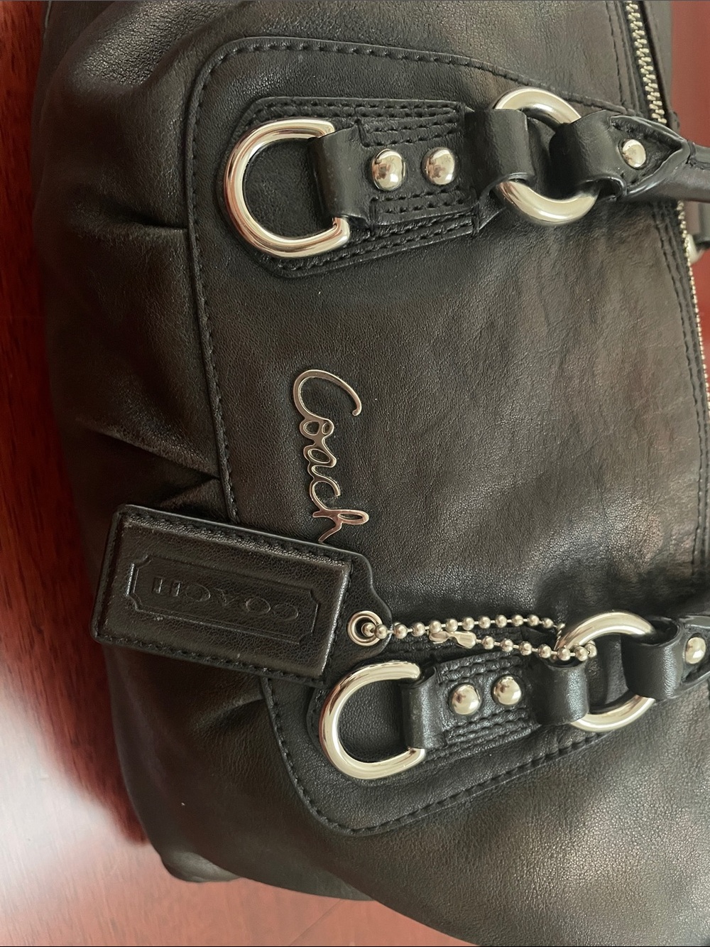 COACH Ashley Shimmering Black Leather Satchel Handbag - Picture 5 of 15